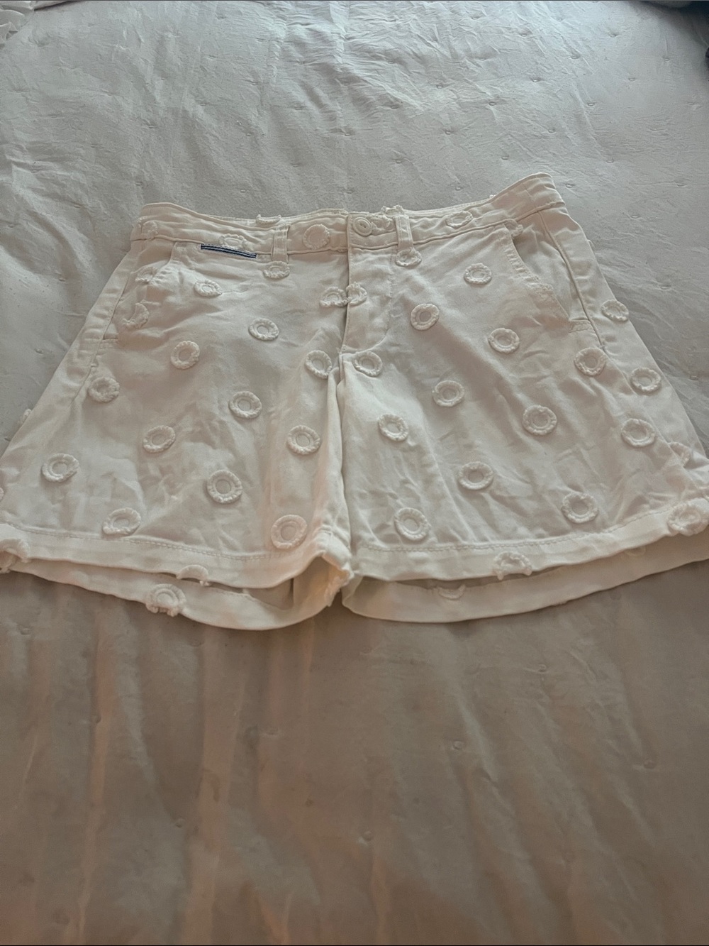 Anthropologie White Embroidered Circle Cotton Bermuda Shorts